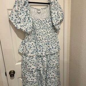 Beautiful Blue Floral Tiered Maxi Dress